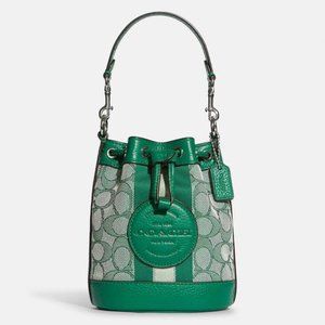 Coach Mini Dempsey Bucket Bag In Signature Jacquard With Stripe And Coach Patch